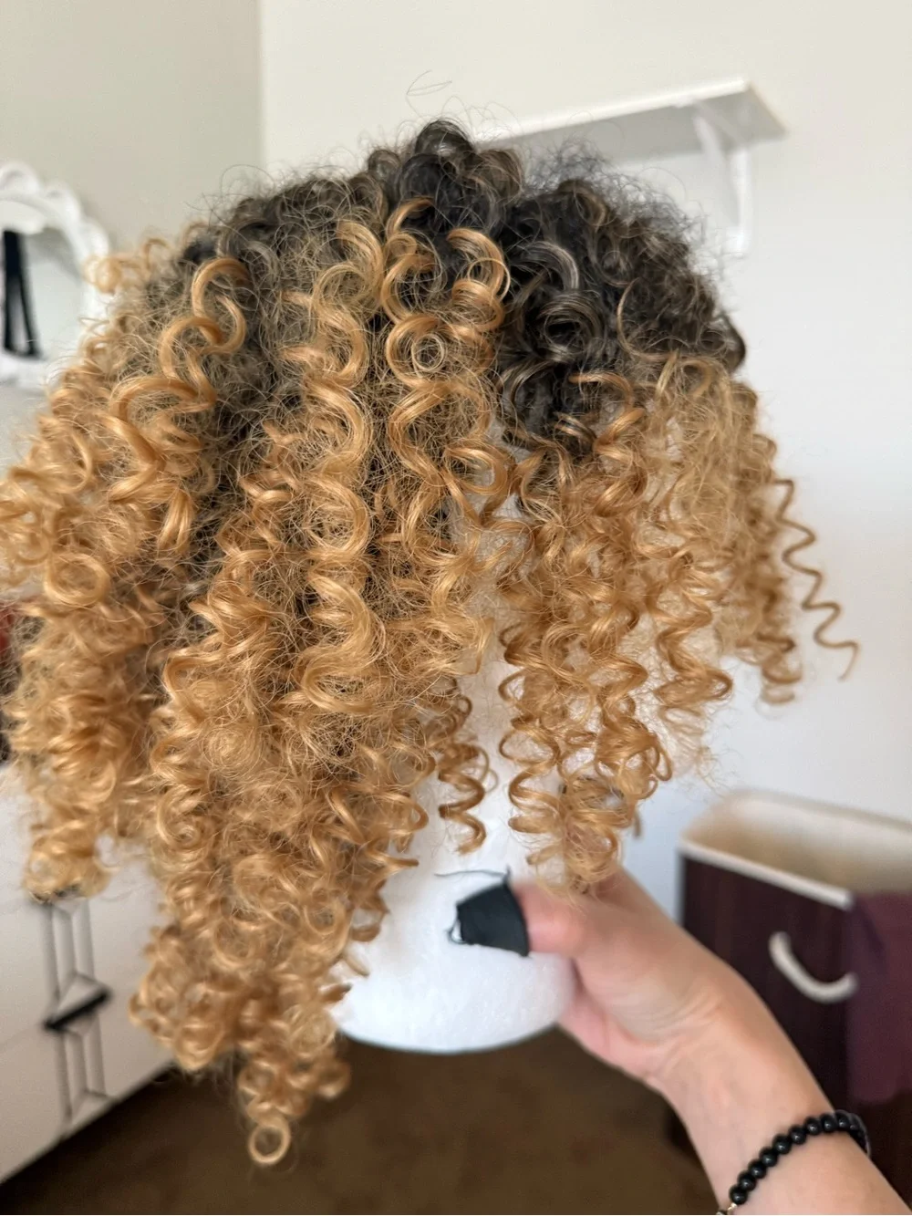 Curly Ombre Synthetic Wig - Brown to Blonde